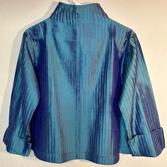 Xilingshi Janet Eagan Design Silk Pintucket Jacket Iridescent Blue Size L - Picture 2 of 5
